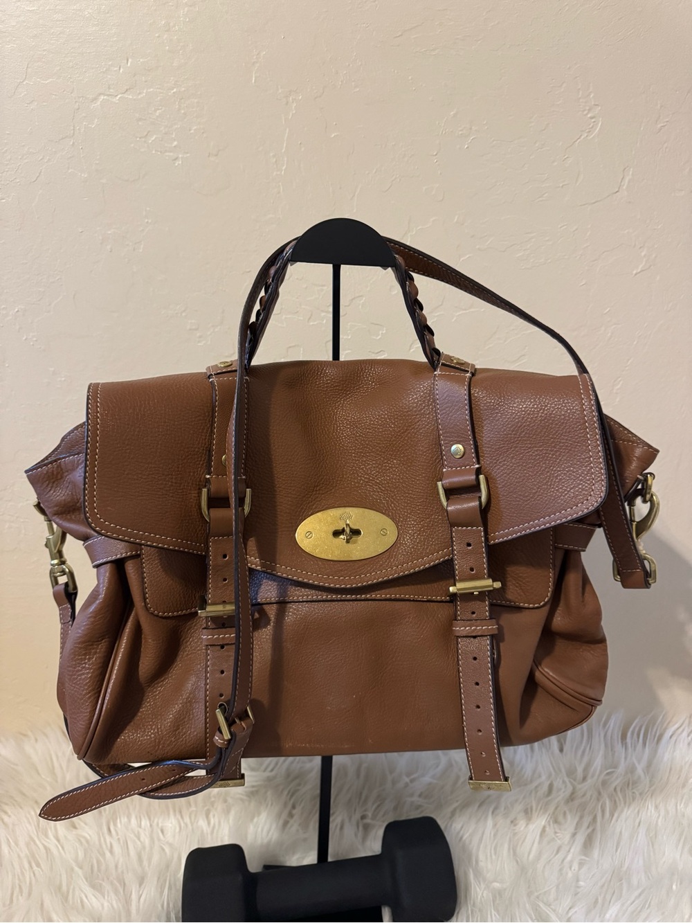 Mulberry Brown Leather Satchel with Gold Hardware
